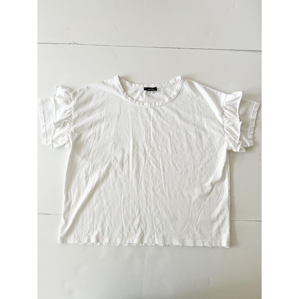 Trame Shirt Womens S White Ruffle Flutter Sleeve Crew Neck Cotton Tee Italy
